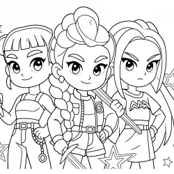Guerreiras do K-Pop para imprimir e colorir