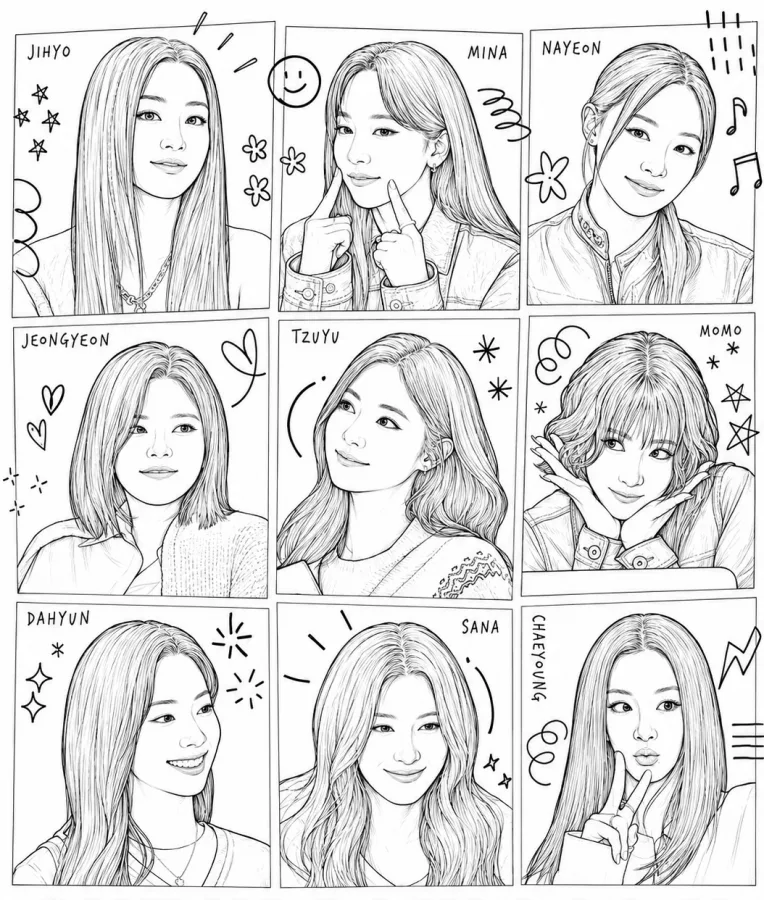 Twice para imprimir e colorir