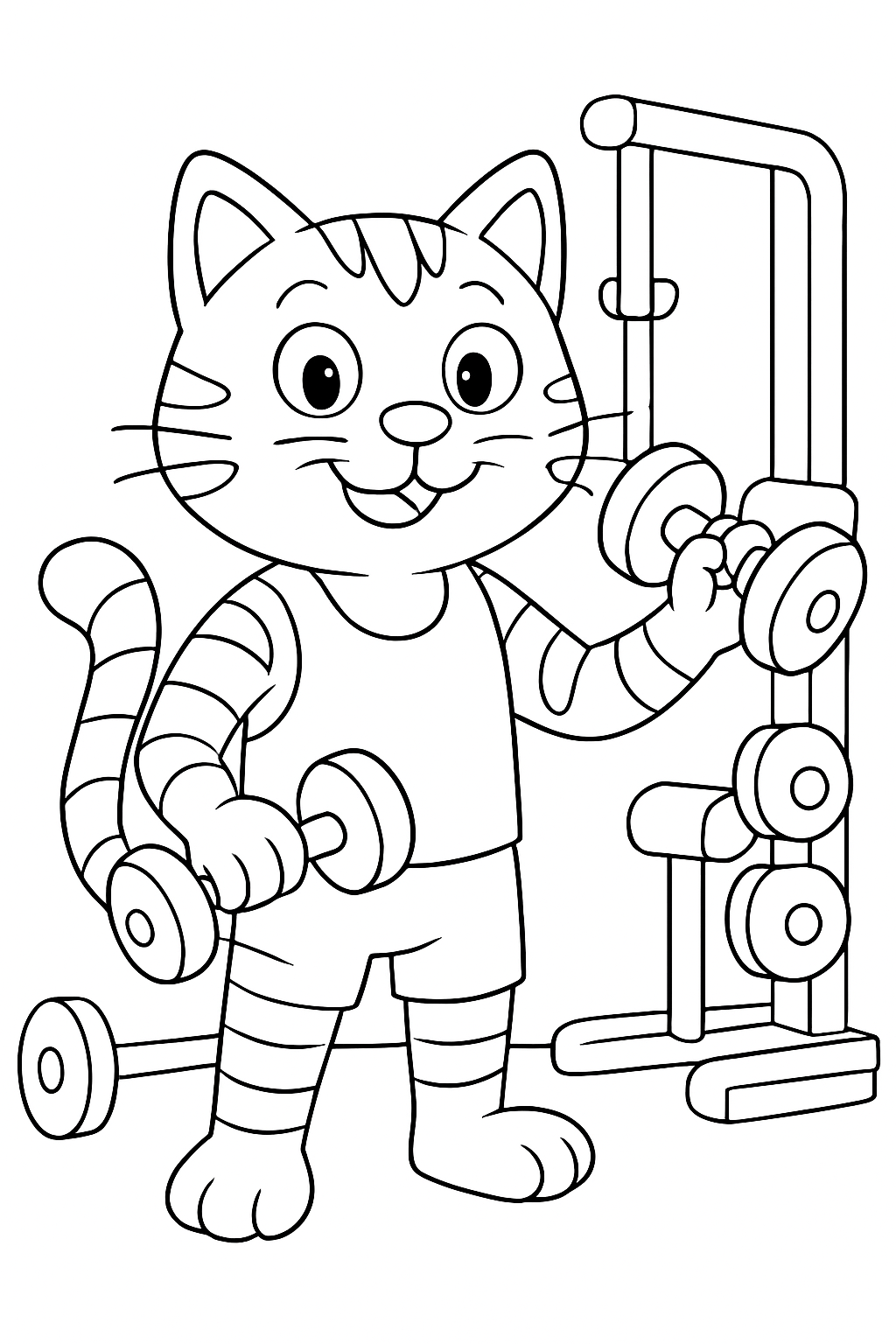 gato malhado na academia para colorir