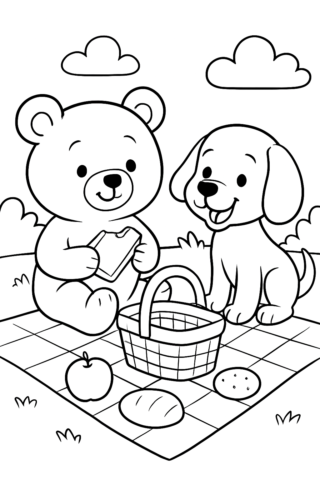 urso e cachorro do bobbie goods pique nique para colorir